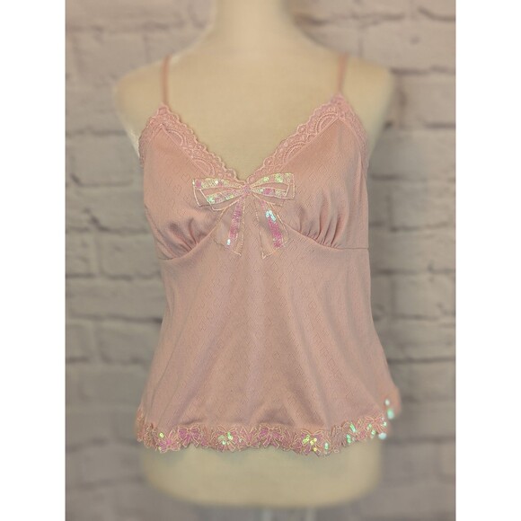 ROMWE Tops - ROMWE Pink Lace Trim Tank Top